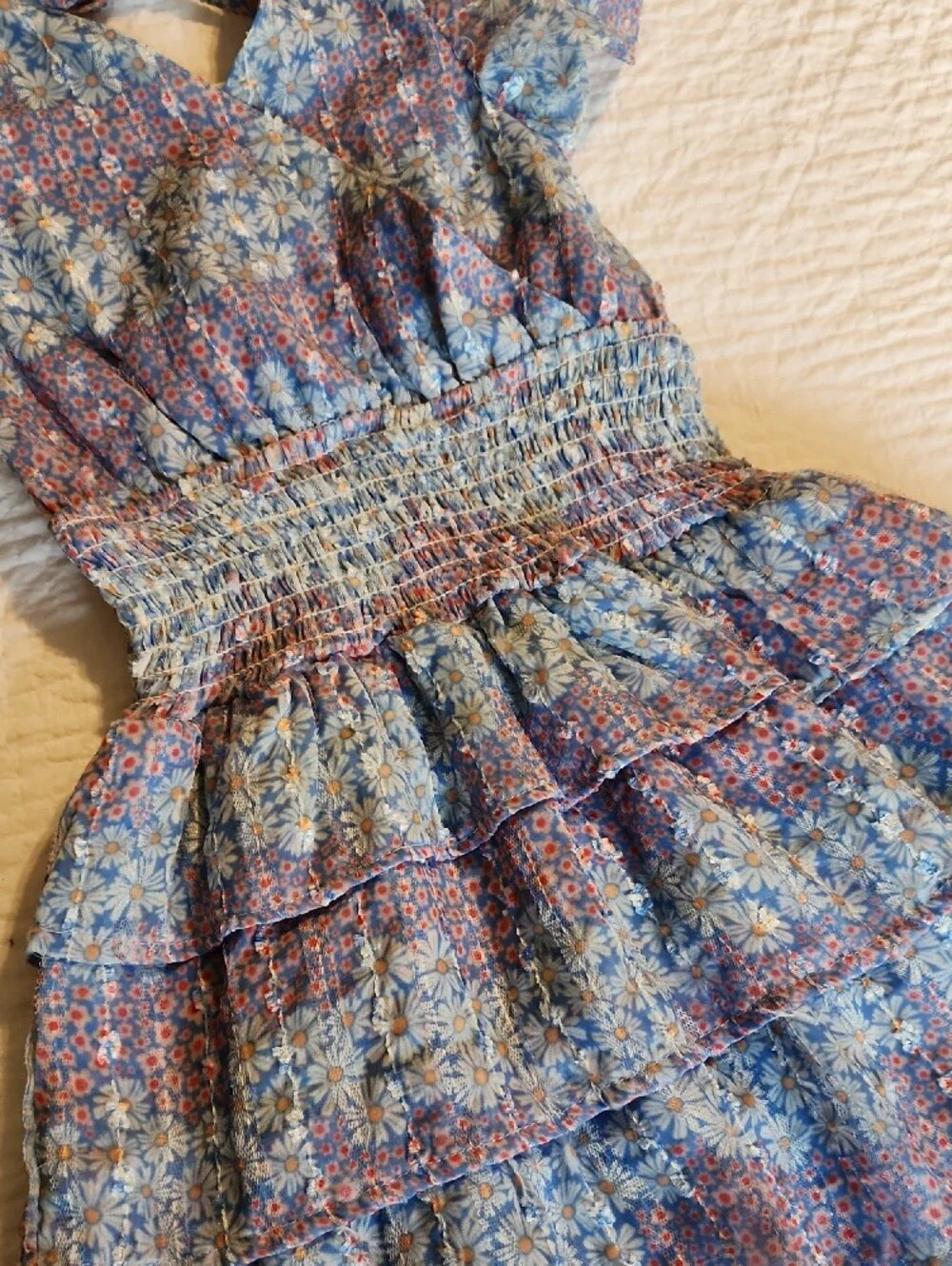 BCBGirls Blue Floral Tiered Smocked Dress